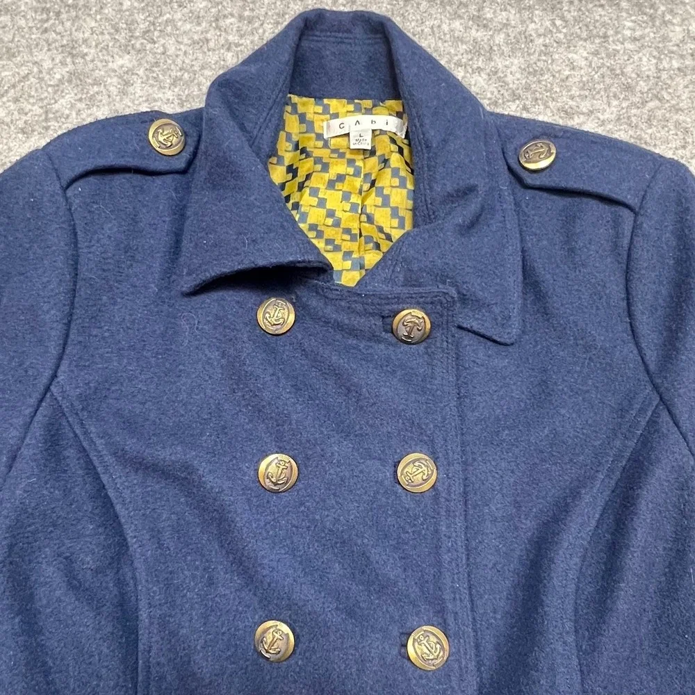 Cabi Navy Double Breasted‎ Wool Blend Peacoat Gold Anchor Button Large